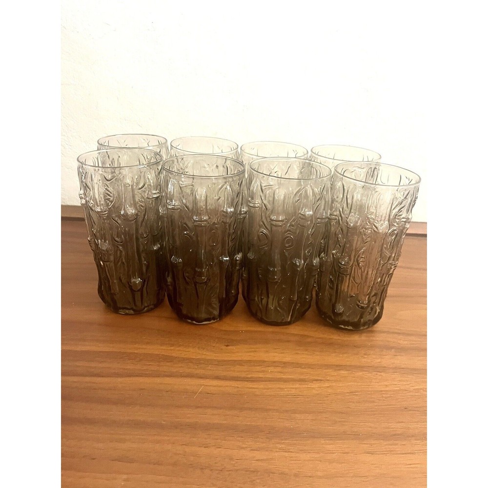 8 Vintage Anchor Hocking Ombré BROWN Tahiti Bamboo Tumbler Glasses